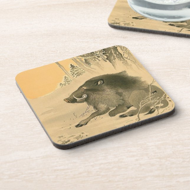 Japanese Boar Painting Pig Year Zodiac Birthday C Beverage Coaster (Left Side)