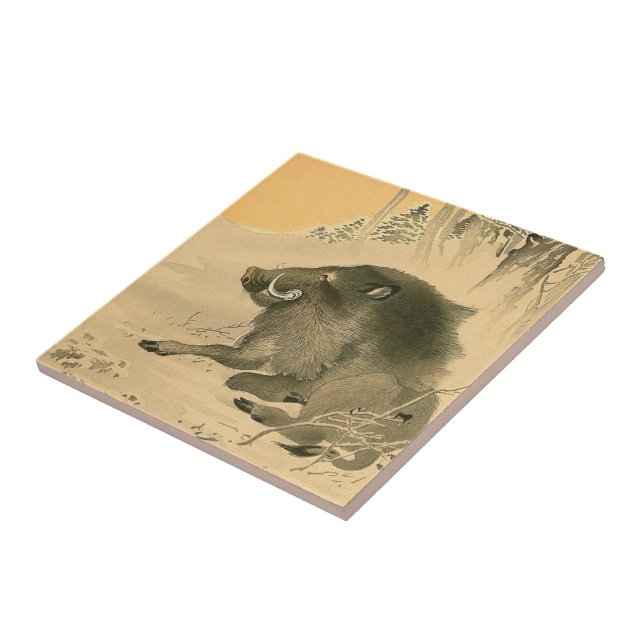 Japanese Boar Painting Pig Year Zodiac Tile (Side)