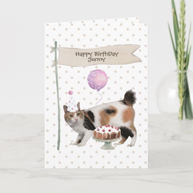 Japanese Bobtail Cat birthday Party Hat Card