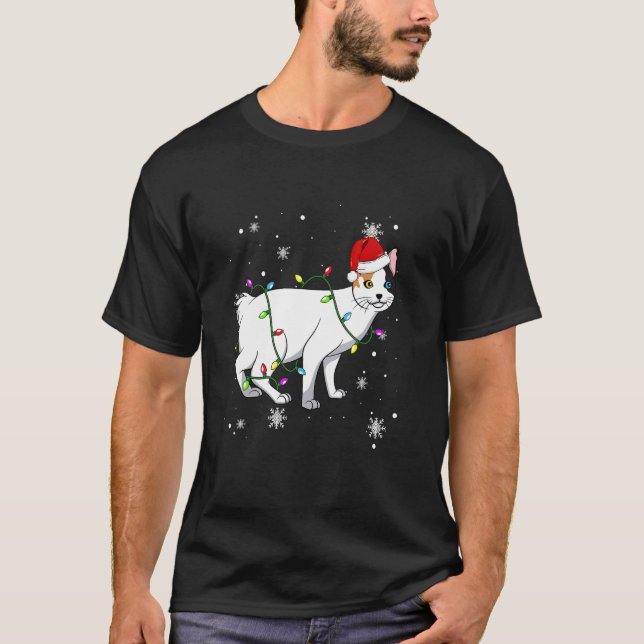 Japanese Bobtail Cat Christmas Lights Christmas Ca T-Shirt (Front)