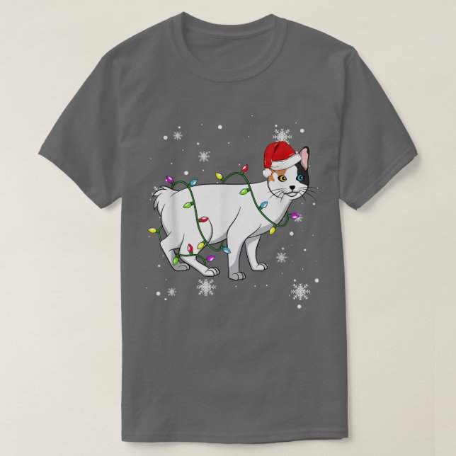 Japanese Bobtail Cat Christmas Lights Christmas Ca T-Shirt (Design Front)