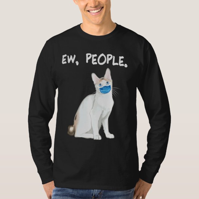 Japanese Bobtail Ew People  Cat Wearing Face Mask T-Shirt (Front)