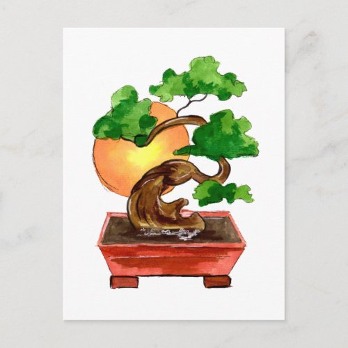 Japanese Bonsai Tree and Sun Postcard