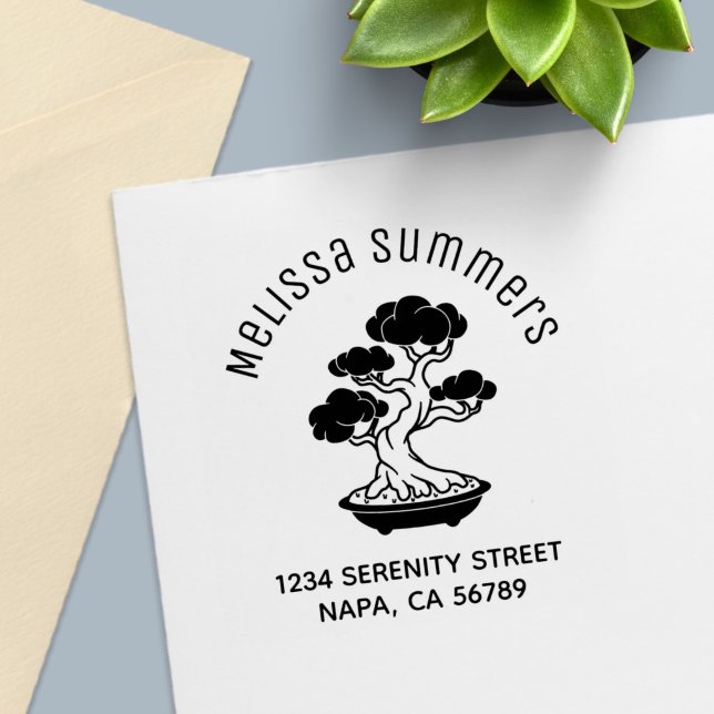 Japanese Bonsai Tree in a Tray Arch Address Self-inking Stamp (Creator Uploaded)