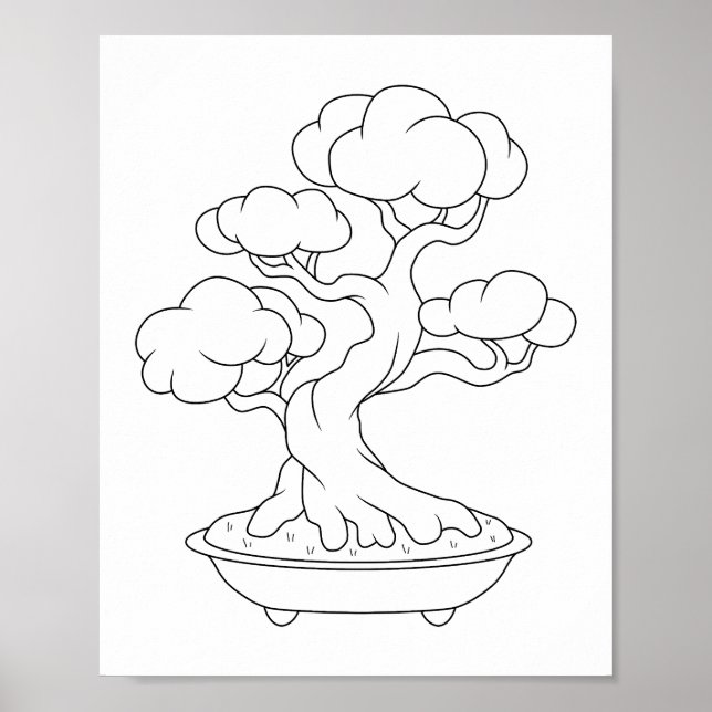 Japanese Bonsai Tree in a Tray Coloring Page Poster | Zazzle