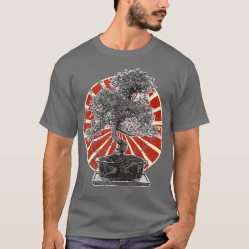 Japanese Bonsai Tree Japan Flag Rock Juniper T_Shirt