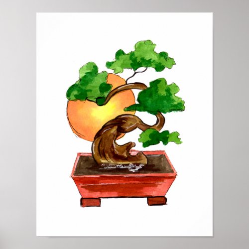 Japanese Bonsai Tree Sun Poster