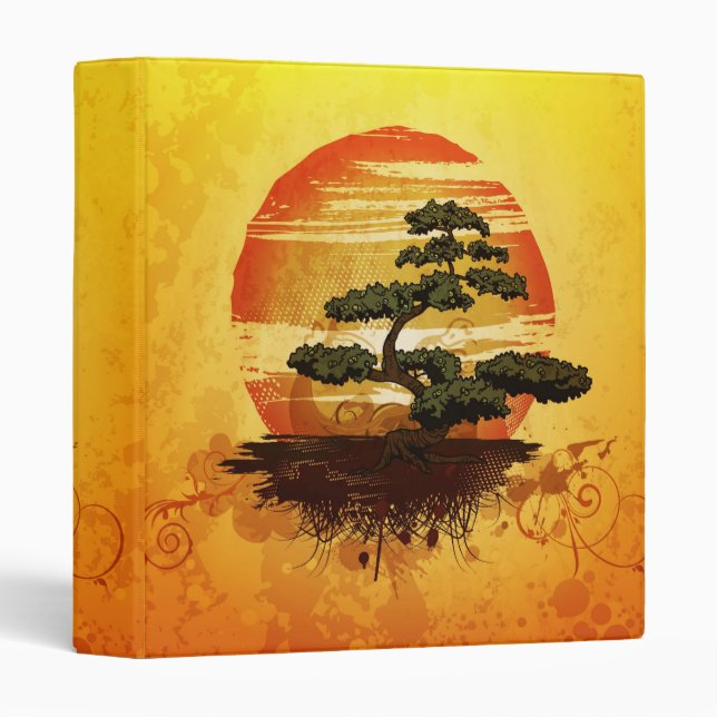 Japanese Bonsai Tree Sunset 3 Ring Binder (Front/Spine)