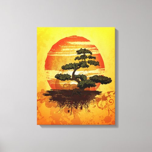 Japanese Bonsai Tree Sunset Canvas Print