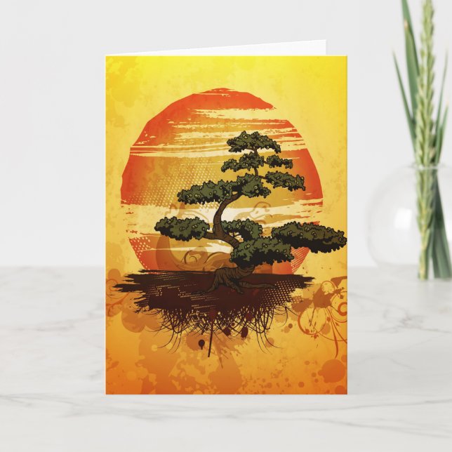 Japanese Bonsai Tree Sunset Card (Front)