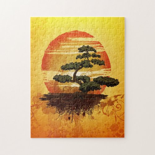 Japanese Bonsai Tree Sunset Jigsaw Puzzle