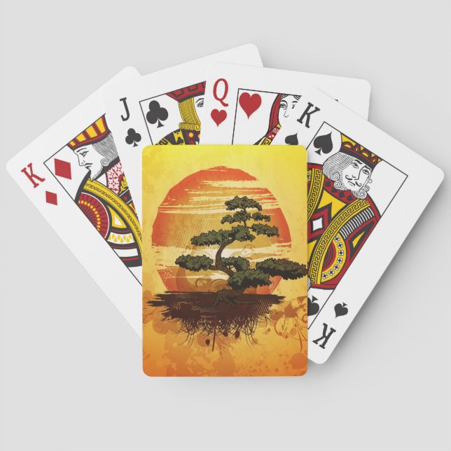 Japanese Bonsai Tree Sunset Poker Cards (Back)