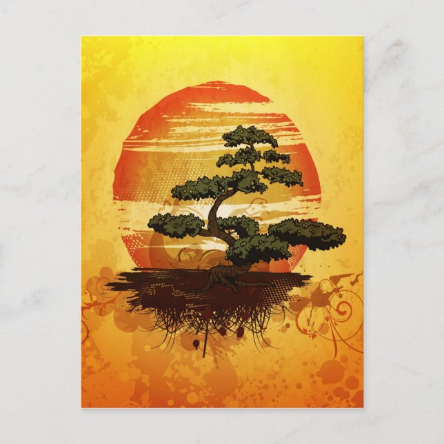 Japanese Bonsai Tree Sunset Postcard (Front)
