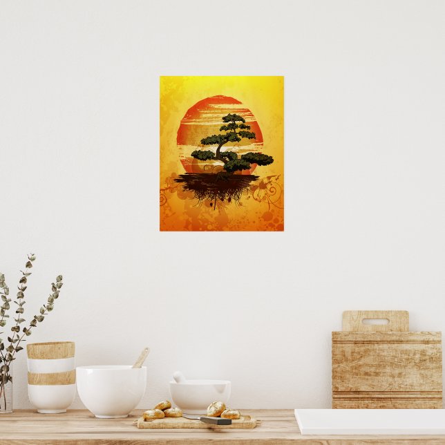 Japanese Bonsai Tree Sunset Poster | Zazzle