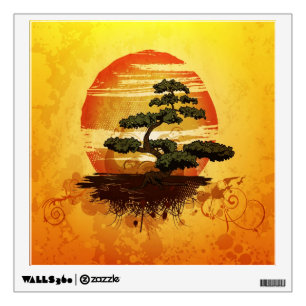 Japanese Bonsai Tree Sunset Wall Decal