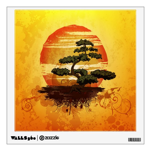 Japanese Bonsai Tree Sunset Wall Decal (Front)