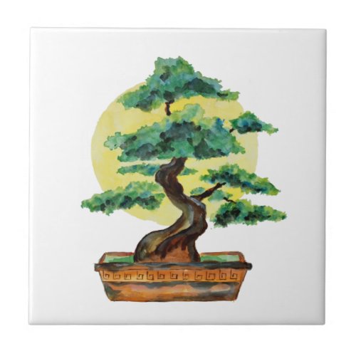 Japanese Bonsai Tree Sunshine Ceramic Tile