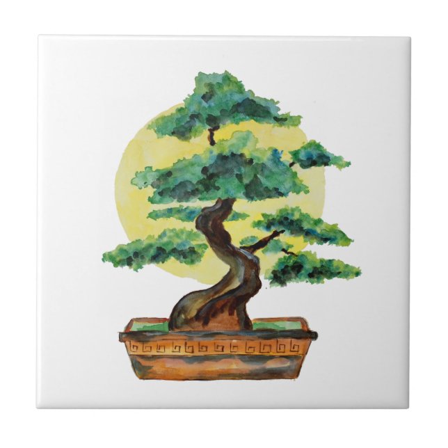 Japanese Bonsai Tree Sunshine Ceramic Tile (Front)