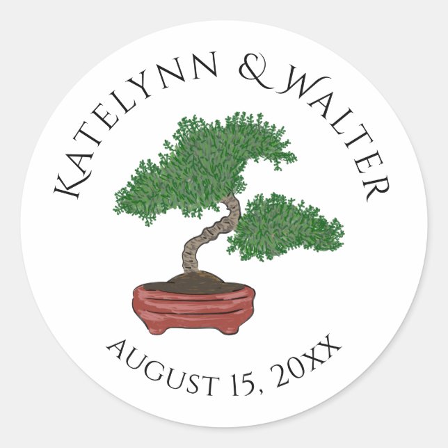 Japanese Bonsai Tree Wedding Classic Round Sticker (Front)