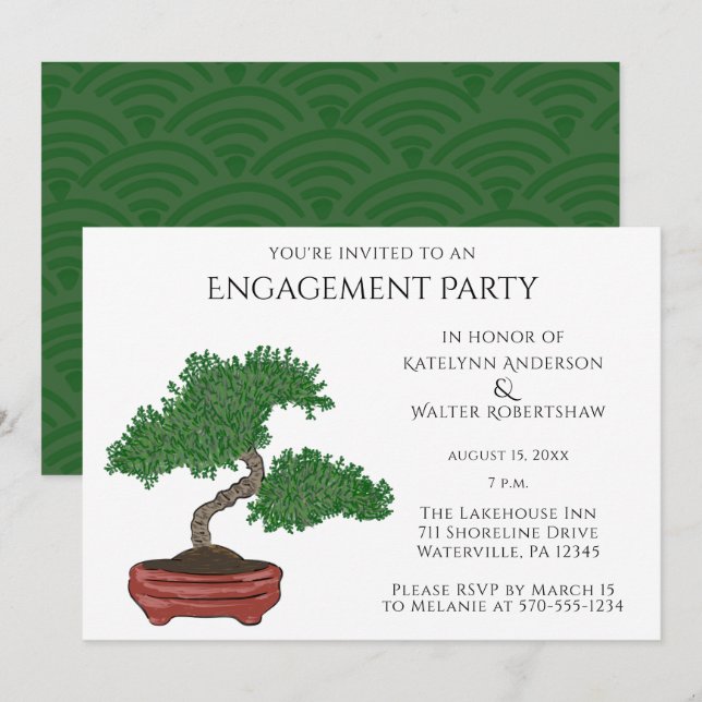 Japanese Bonsai Tree Wedding Engagement Party Invitation (Front/Back)