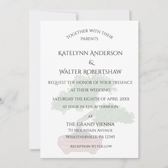 Japanese Bonsai Tree Wedding Invitation (Front)