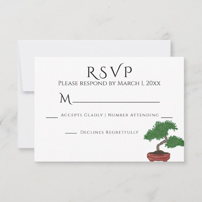 Japanese Bonsai Tree Wedding RSVP Card (Front)