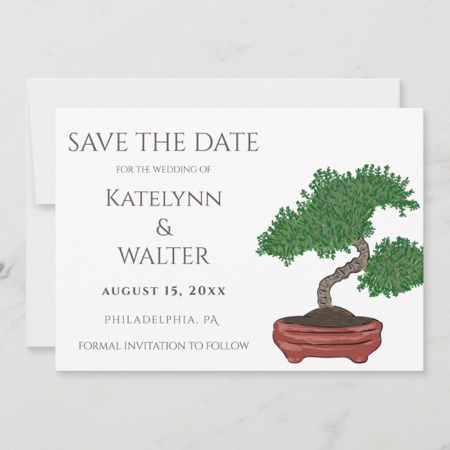 Japanese Bonsai Tree Wedding Save the Date Thank You Card (Front)