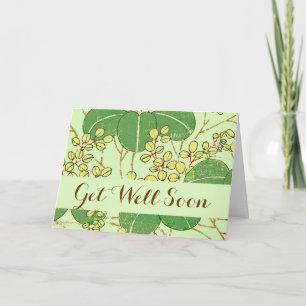 Japanese Botanical Green Leaf Woodblock Print Card
