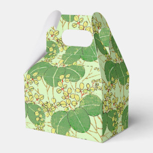 Japanese Botanical Green Leaf Woodblock Print Favor Boxes