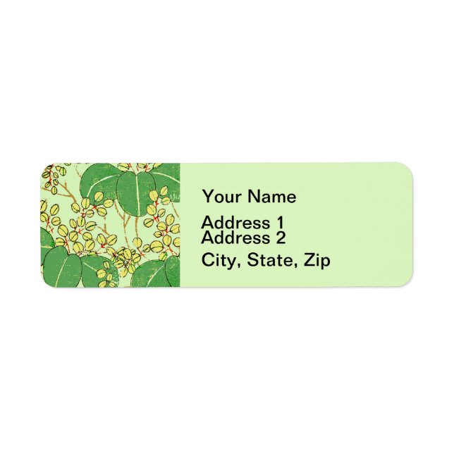 Japanese Botanical Green Leaf Woodblock Print Label (Front)