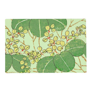 Japanese Botanical Green Leaf Woodblock Print Placemat