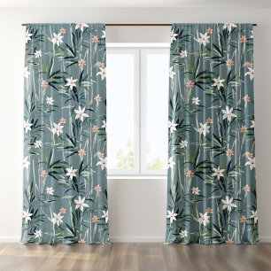 Japanese botanical zen flowers pattern blackout curtains