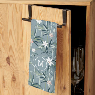 Japanese botanical zen flowers pattern kitchen towel