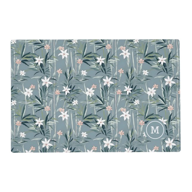 Japanese botanical zen flowers pattern placemat (Front)