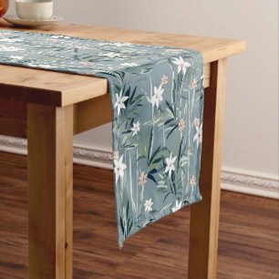 Japanese botanical zen flowers pattern short table runner