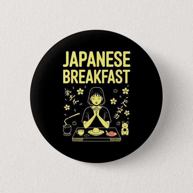 Japanese Breakfast Zen Morning Miso Rice Tea Graph Button (Front)