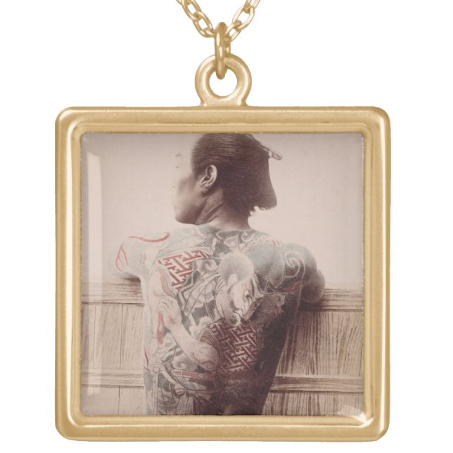 Japanese Bridegroom's Tattoos, c.1880 (photo) Gold Plated Necklace (Front)