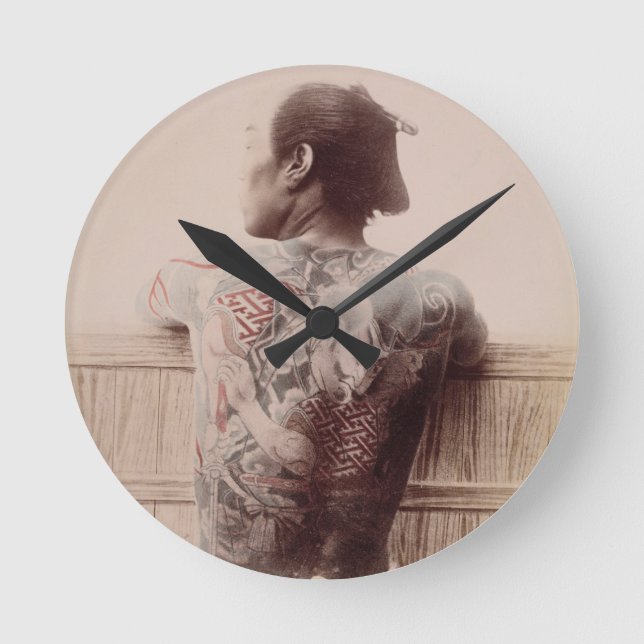 Japanese Bridegroom's Tattoos, c.1880 (photo) Round Clock (Front)