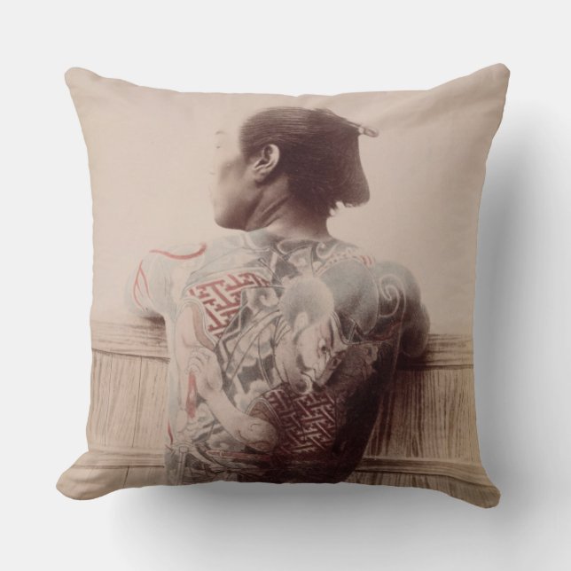 Japanese Bridegroom's Tattoos, c.1880 (photo) Throw Pillow (Front)