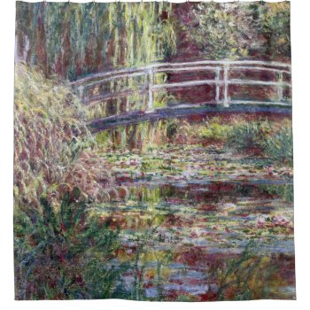 Japanese Bridge Symphony In Rose Monet Fine Art Shower Curtain by monetart at Zazzle