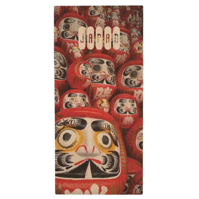 Japanese Bright Red Daruma Dolls. Wood USB Flash Drive (Front Vertical)