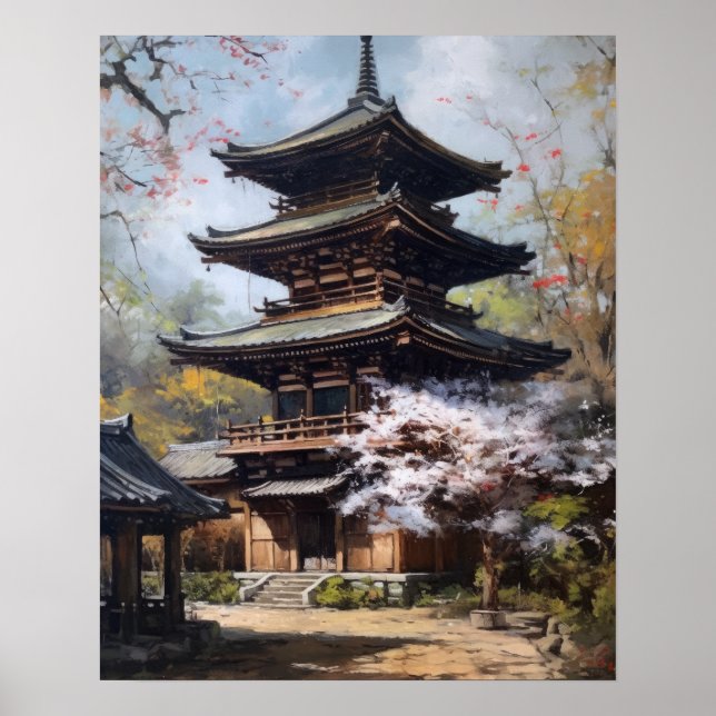 Japanese Buddhist Temple Art Print Poster (Front)