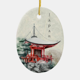 Japanese Buddhist Temple Traditional Christmas Ceramic Ornament