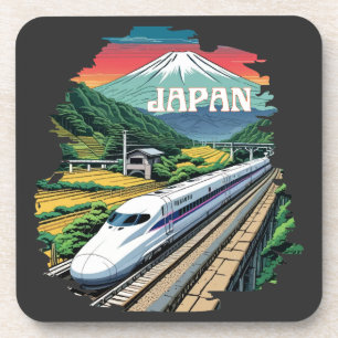 Japanese Bullet Train and Mount Fuji Beverage Coaster