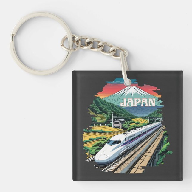 Japanese Bullet Train and Mount Fuji Keychain (Front)