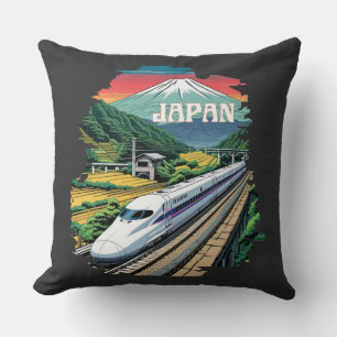 Japanese Bullet Train and Mount Fuji Throw Pillow