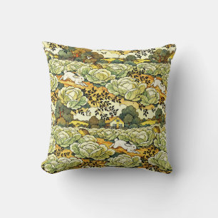 Japanese Bunnies in a Cabbage Garden Throw Pillow