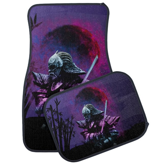 Japanese Bushido Warrior Sword Purple Sunset Car Floor Mat (Set)