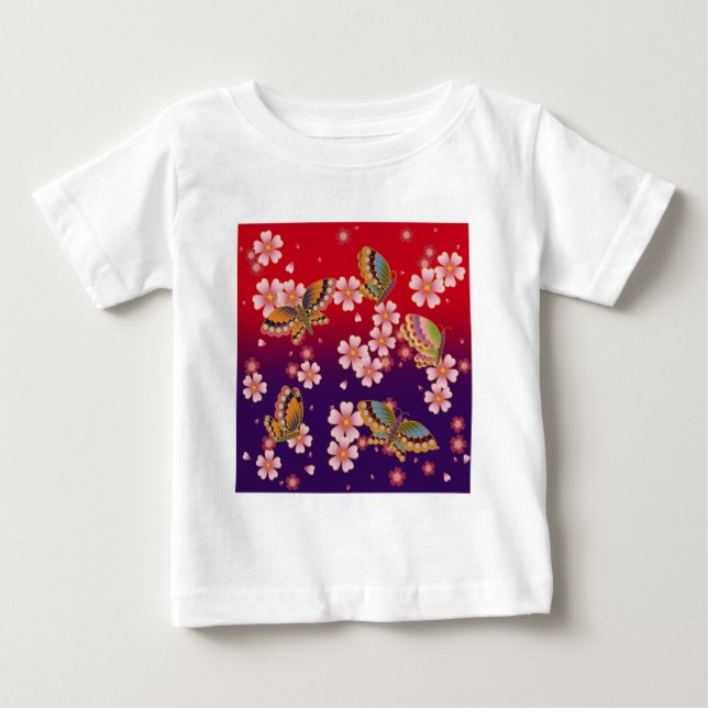 Japanese Butterflies Amid Sakura Blossoms Baby T-Shirt (Front)