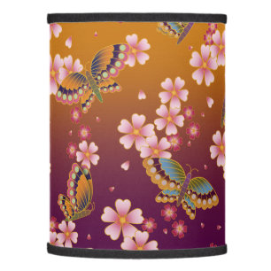 Japanese Butterflies Amid Sakura Blossoms Gold Lamp Shade